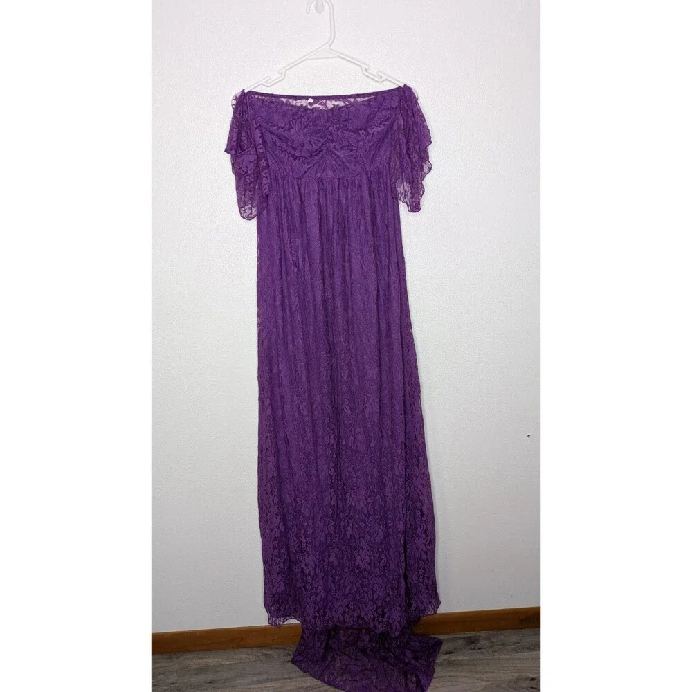 Lace Pregnant Women Off Shoulder Maternity Dress Photography Prop Photo LongGown